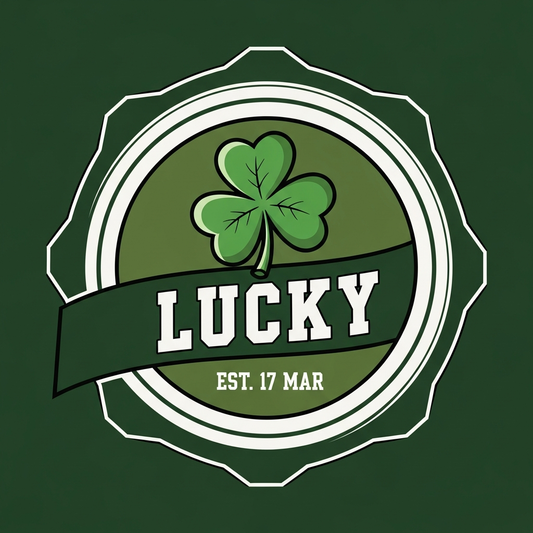 St. Patrick's Day retro badge logo DTF heat transfer graphic, ready to press, high contrast vector style illustration with clean outlines, suitable for t-shirts and hoodies