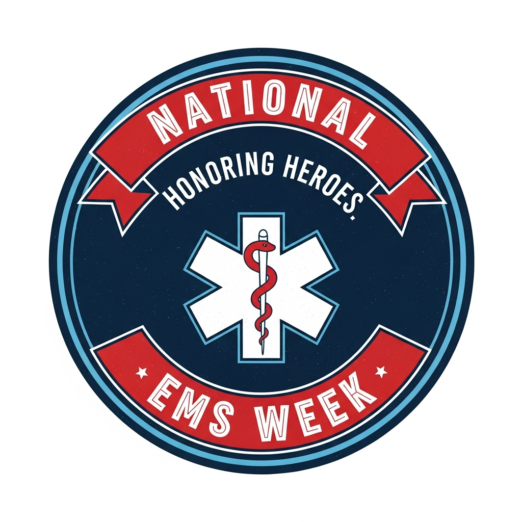 National EMS Week retro badge logo DTF heat transfer design, ready to press, high contrast vector illustration suitable for t-shirts and hoodies