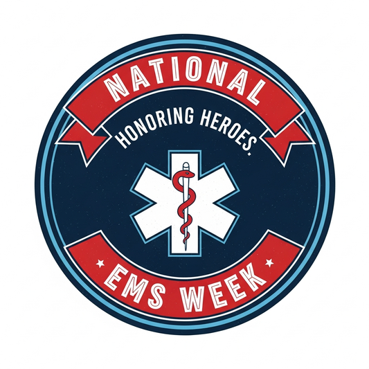 National EMS Week retro badge logo DTF heat transfer design, ready to press, high contrast vector illustration suitable for t-shirts and hoodies