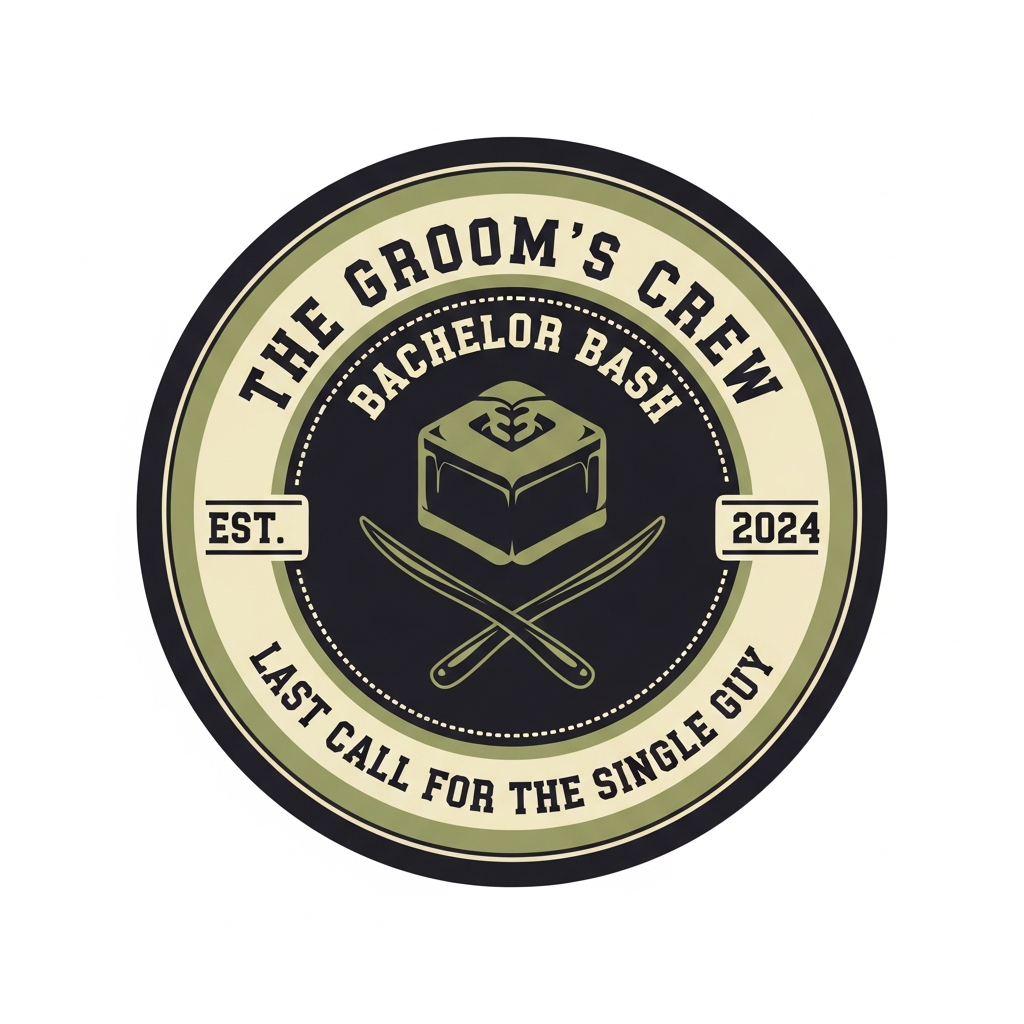Bachelor party retro badge ready to press DTF heat transfer graphic with high contrast vintage design, centered vector illustration suitable for t-shirts, hoodies, and custom apparel