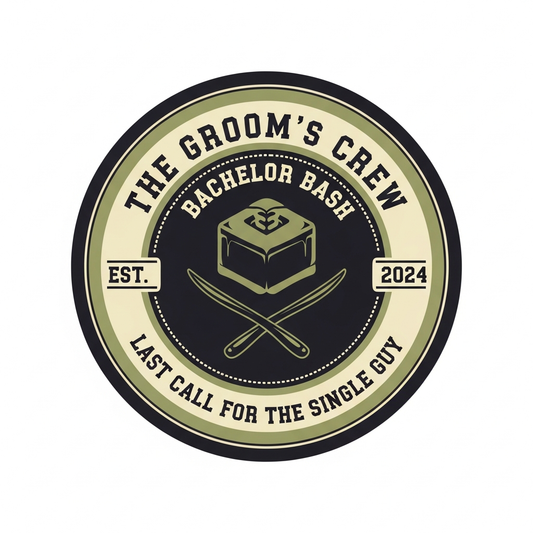 Bachelor party retro badge ready to press DTF heat transfer graphic with high contrast vintage design, centered vector illustration suitable for t-shirts, hoodies, and custom apparel