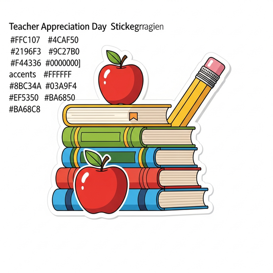 Sticker style Teacher Appreciation Day ready to press DTF heat transfer graphic with bold outlines and high contrast colors, suitable for t-shirts hoodies and tote bags