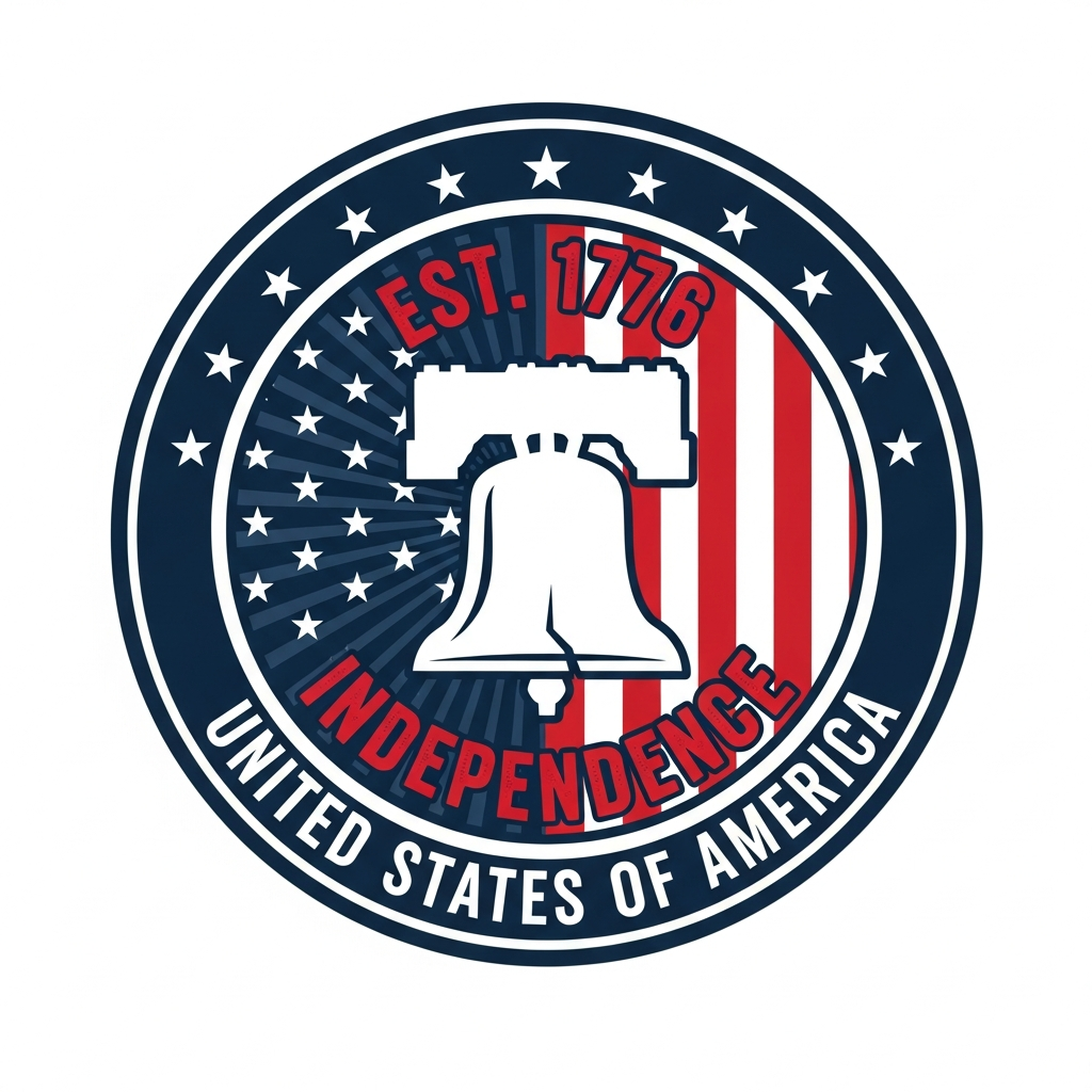 Independence Day badge emblem ready to press DTF heat transfer graphic with high contrast patriotic colors and vector style illustration suitable for t-shirts hoodies and apparel