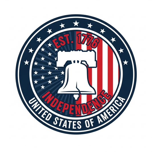 Independence Day badge emblem ready to press DTF heat transfer graphic with high contrast patriotic colors and vector style illustration suitable for t-shirts hoodies and apparel