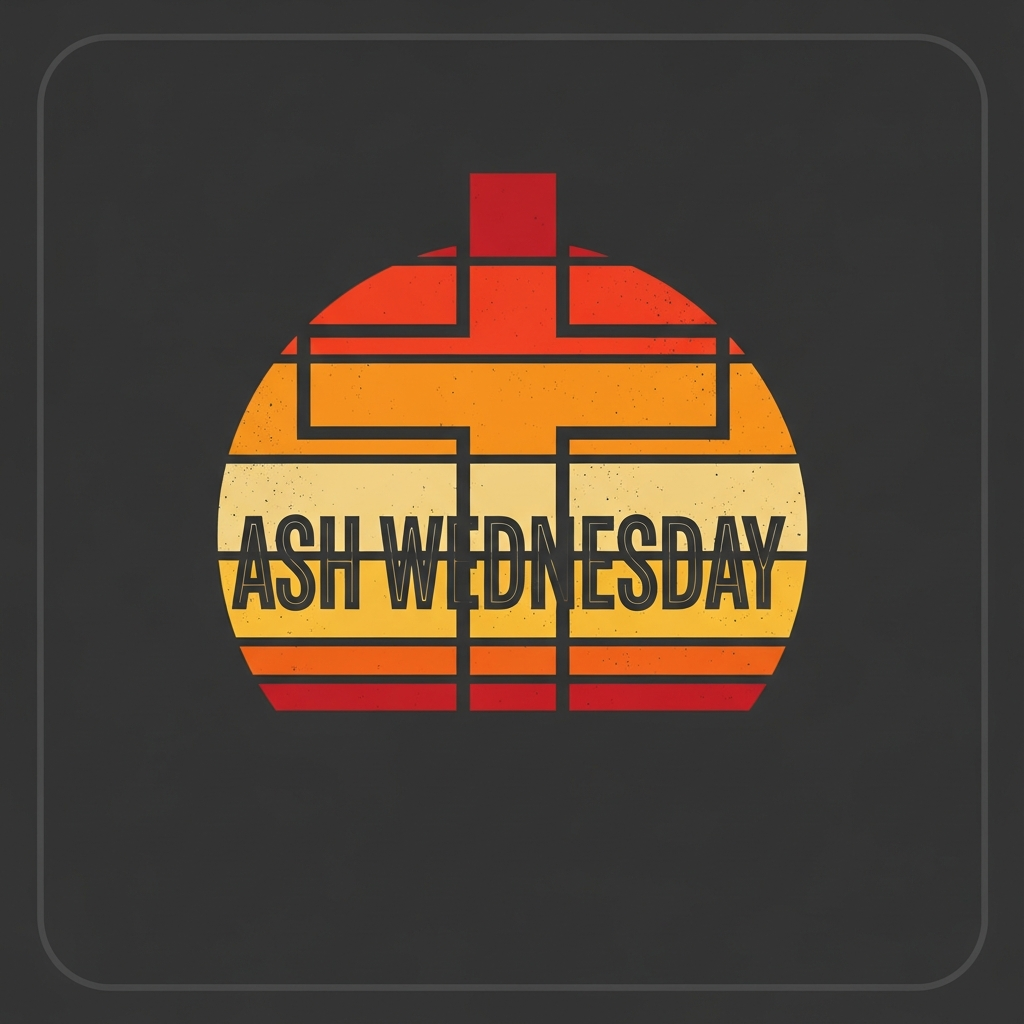 Ash Wednesday retro sunset stripes DTF heat transfer graphic, ready to press, centered vector design with high contrast colors and clean outlines, suitable for t-shirts and hoodies