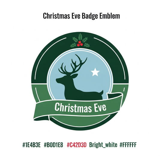 Christmas Eve badge emblem style ready to press DTF heat transfer design with high contrast colors and clean vector illustration, suitable for t-shirts hoodies and apparel