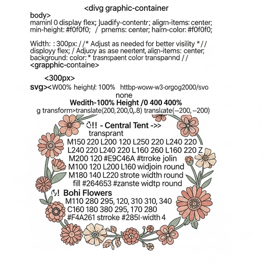 Boho floral family vacation DTF heat transfer design featuring a vibrant vector-style floral arrangement in bohemian style, ready to press onto t-shirts