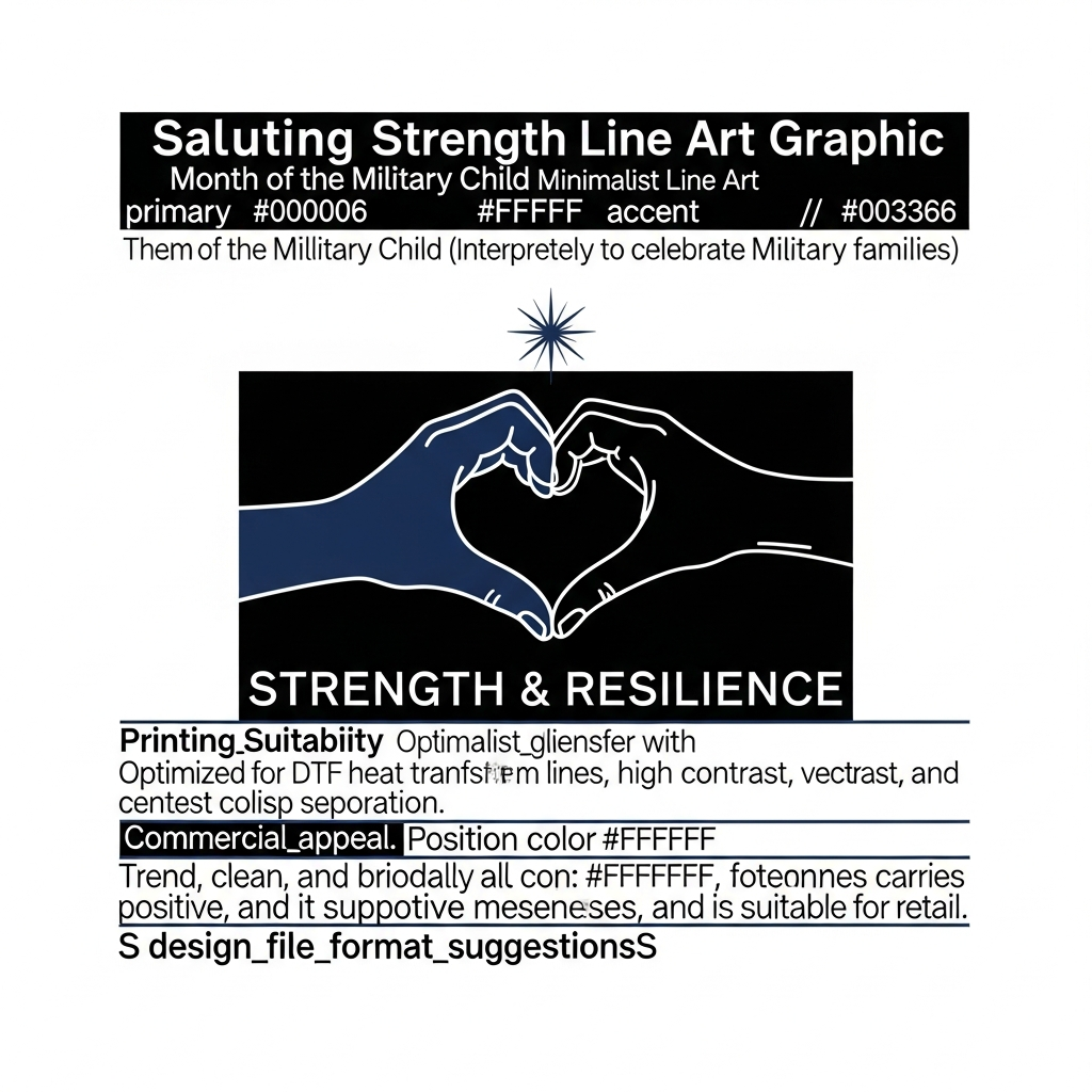 Month of the Military Child minimalist line art DTF heat transfer design, ready to press, centered vector-style graphic with clean outlines and high contrast colors, suitable for t-shirts hoodies and tote bags