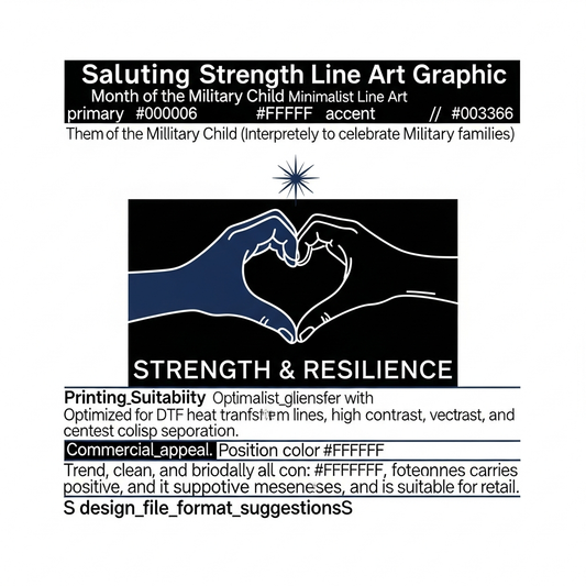 Month of the Military Child minimalist line art DTF heat transfer design, ready to press, centered vector-style graphic with clean outlines and high contrast colors, suitable for t-shirts hoodies and tote bags