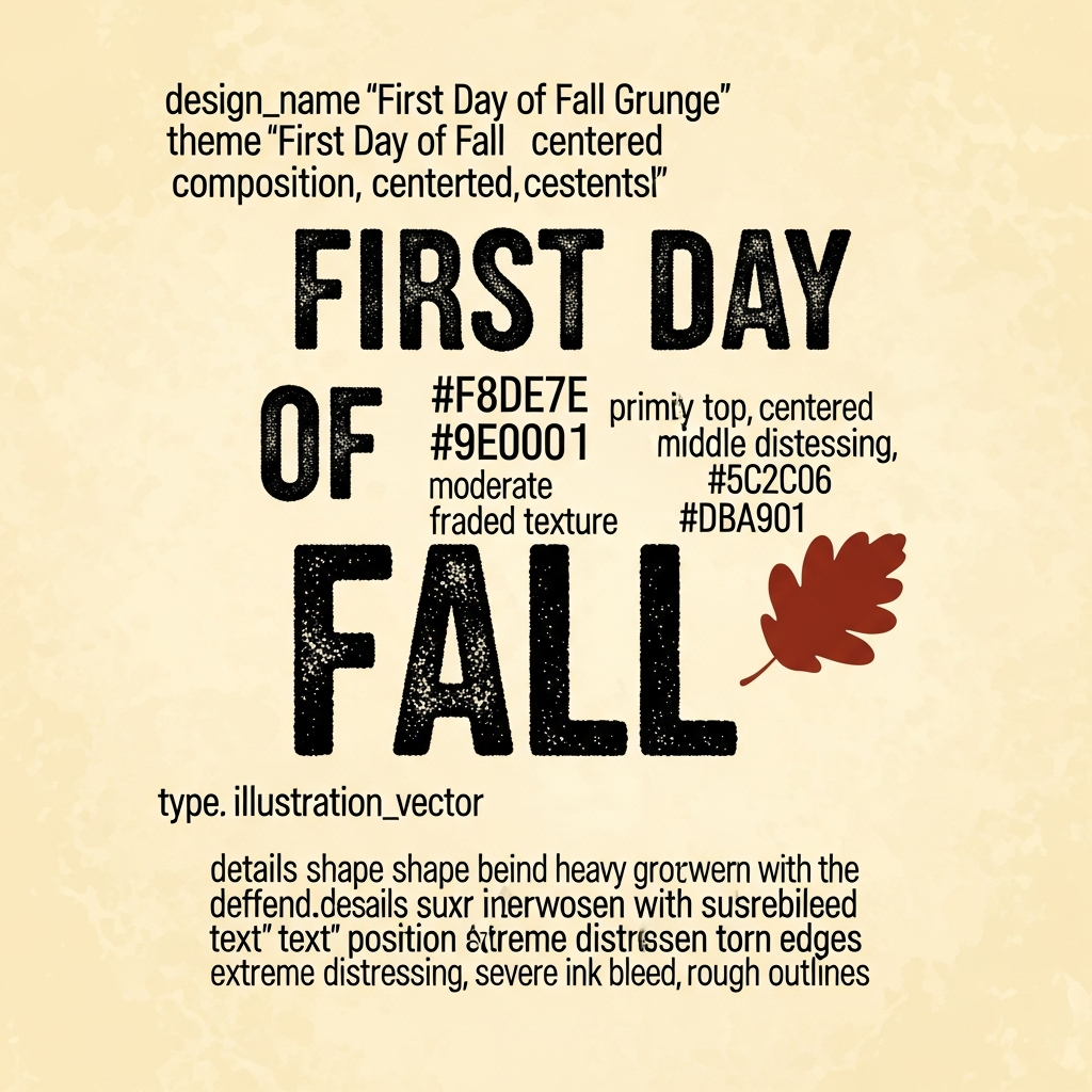 First Day of Fall grunge distressed lettering ready to press DTF heat transfer graphic for t-shirts and hoodies