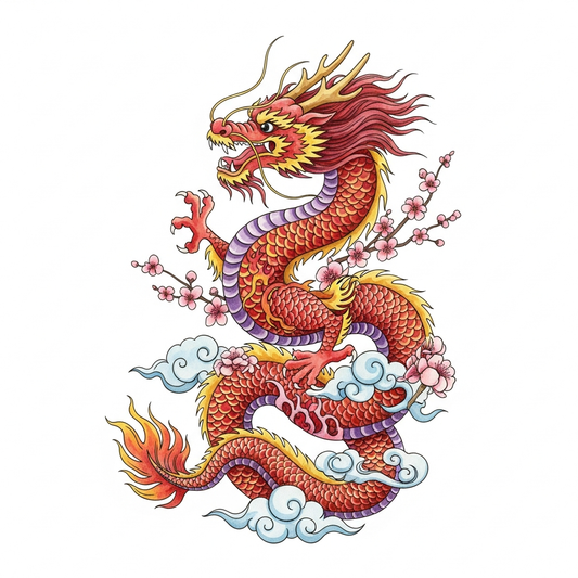 Lunar New Year ready-to-press DTF heat transfer featuring a vibrant watercolor illustration with high-contrast colors and clean outlines, suitable for t-shirts, hoodies, and tote bags