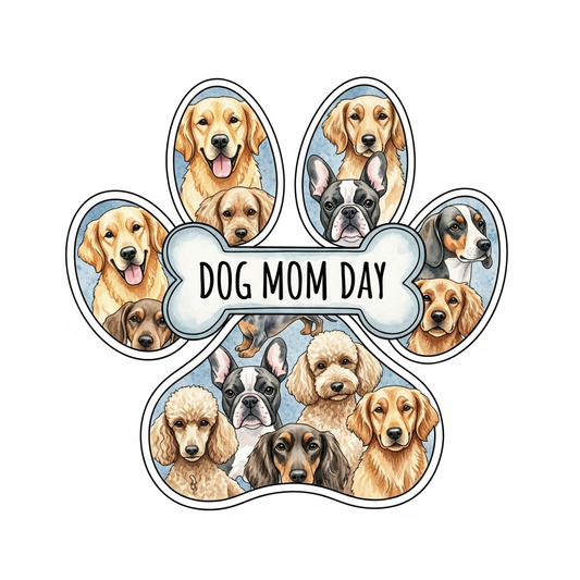 Watercolor illustration DTF heat transfer design for Dog Mom Day — featuring a vibrant, centered graphic with clean outlines and soft watercolor details, ready to press on t-shirts, hoodies, and tote bags