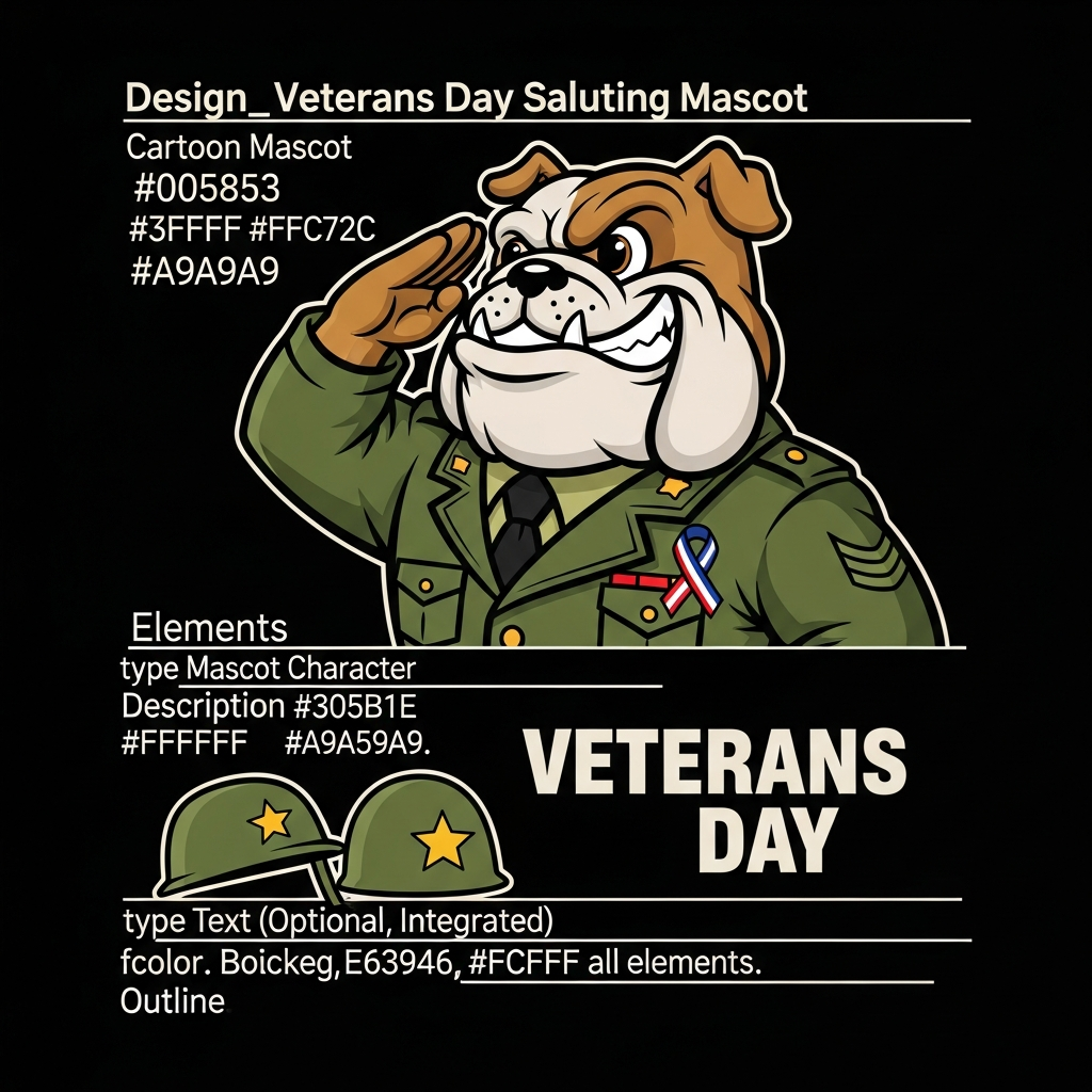 Veterans Day cartoon mascot ready to press DTF heat transfer graphic with bold high-contrast colors and clean vector illustration style, suitable for t-shirts hoodies and custom apparel