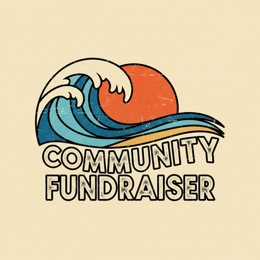 Vintage retro distressed fundraiser event DTF heat transfer graphic, centered composition with high contrast colors, ready to press for t-shirts hoodies and tote bags
