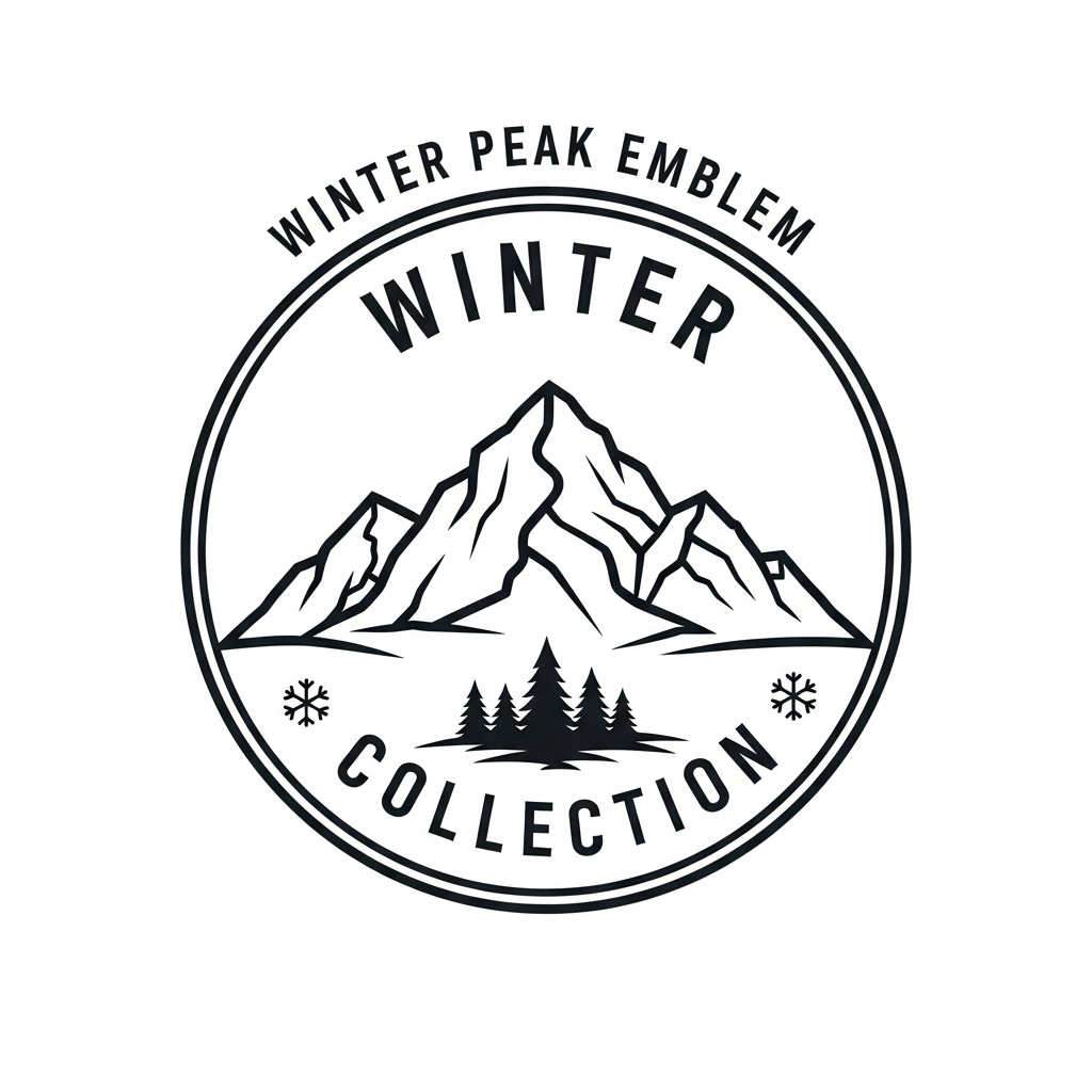 Winter Collection badge emblem ready to press DTF heat transfer graphic with high contrast vector illustration in a centered badge emblem style, suitable for t-shirts hoodies and apparel