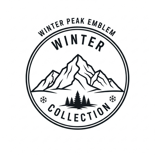 Winter Collection badge emblem ready to press DTF heat transfer graphic with high contrast vector illustration in a centered badge emblem style, suitable for t-shirts hoodies and apparel