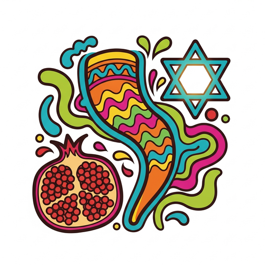 Groovy 70s retro Rosh Hashanah ready-to-press DTF heat transfer graphic with bold vintage design, earthy high-contrast colors, and clean vector illustration — suitable for t-shirts, hoodies, and custom holiday apparel