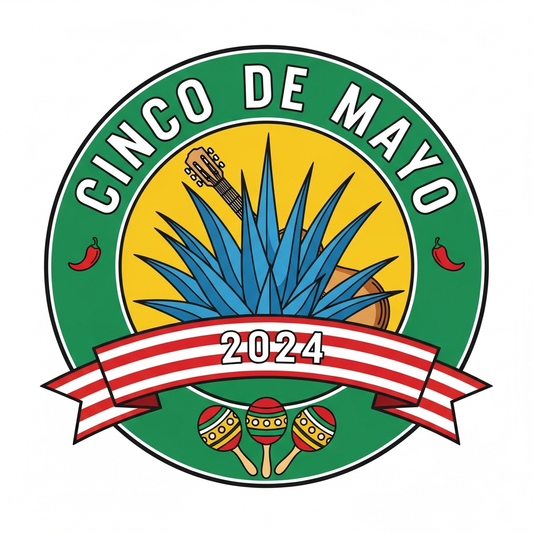 Cinco de Mayo badge emblem ready to press DTF heat transfer graphic with high-contrast vector illustration and clean outlines, suitable for t-shirts and hoodies