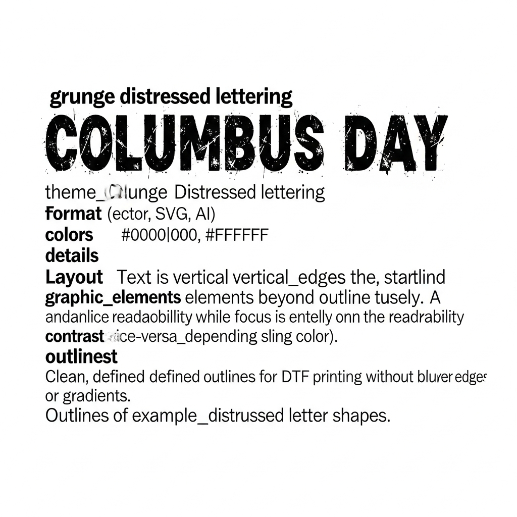 Columbus Day ready to press DTF transfer featuring grunge distressed lettering in high contrast colors, vector style graphic suitable for t-shirts hoodies and tote bags