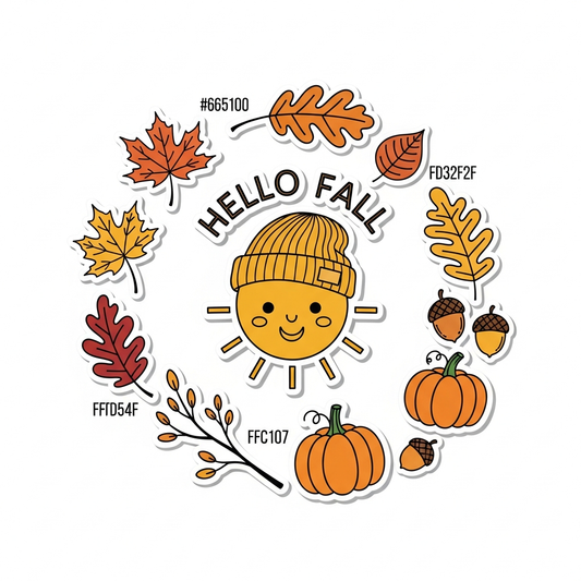 First Day of Fall sticker style DTF heat transfer design with high contrast fall colors and clean vector outlines, ready to press for t-shirts and hoodies