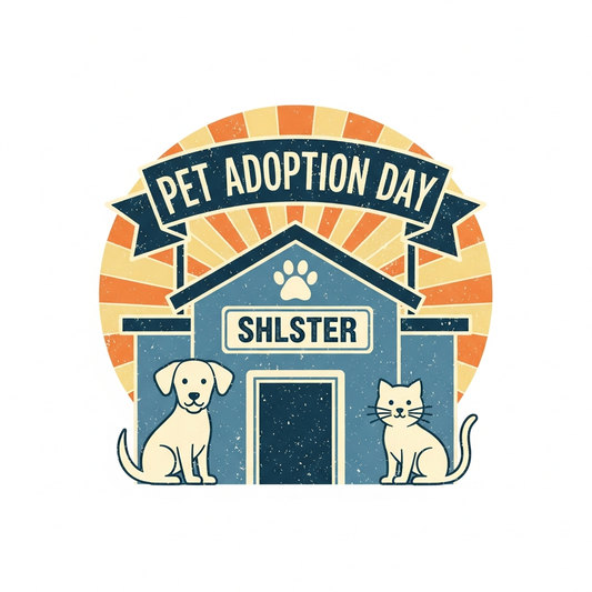 Pet Adoption Day vintage retro distressed DTF heat transfer graphic, ready to press, centered vector illustration with high contrast colors, suitable for t-shirts hoodies and tote bags