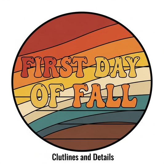 First Day of Fall retro sunset stripes DTF heat transfer graphic, ready to press, centered vector illustration with warm high-contrast colors, suitable for t-shirts, hoodies, and apparel decorating