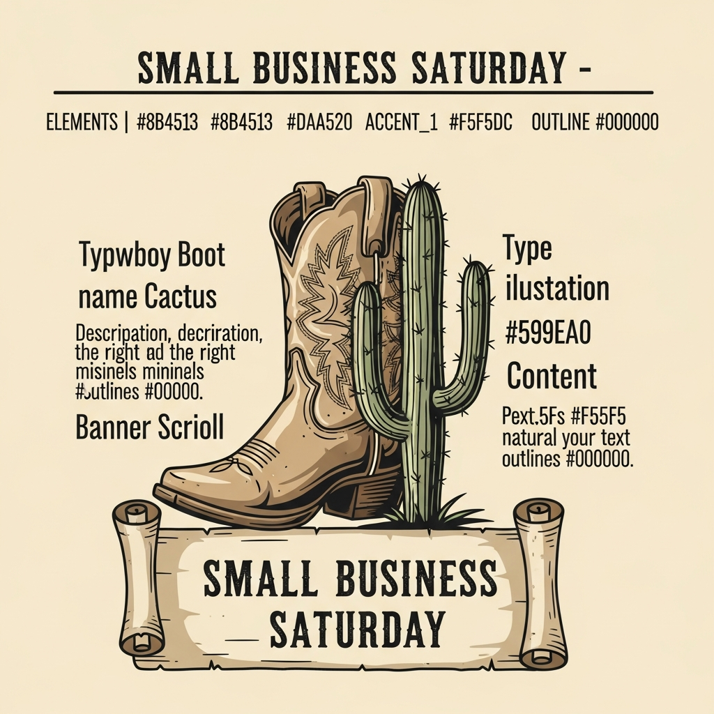 Small Business Saturday western cowboy vintage DTF heat transfer graphic with high contrast vector illustration, ready to press on t-shirts hoodies and tote bags