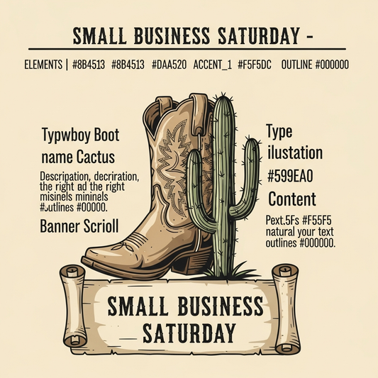 Small Business Saturday western cowboy vintage DTF heat transfer graphic with high contrast vector illustration, ready to press on t-shirts hoodies and tote bags