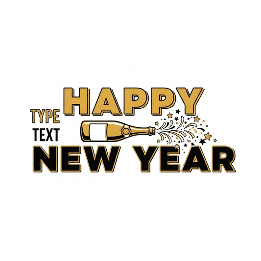 New Year's Day bold typography ready to press DTF heat transfer graphic with high contrast colors and centered composition, suitable for t-shirts hoodies and apparel