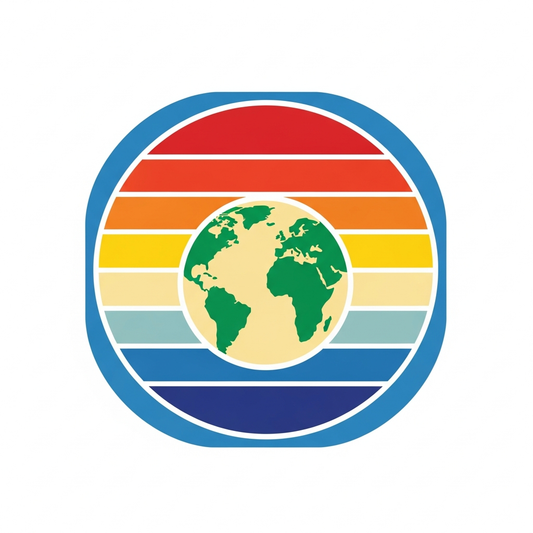 Earth Day ready to press DTF transfer featuring a retro sunset stripe design with high contrast colors and vector style illustration, suitable for t-shirts hoodies and tote bags