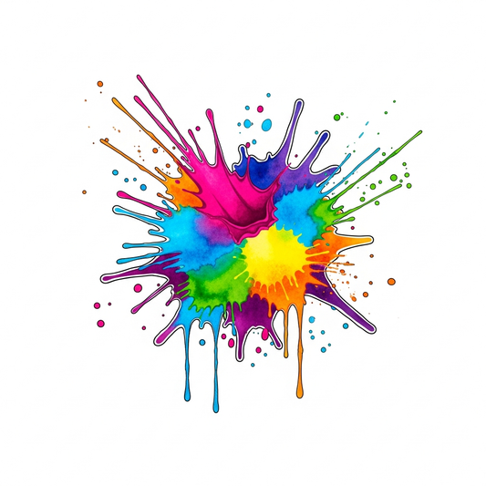 Holi watercolor illustration DTF heat transfer graphic featuring vibrant festival colors and clean artistic linework, ready to press on t-shirts and apparel