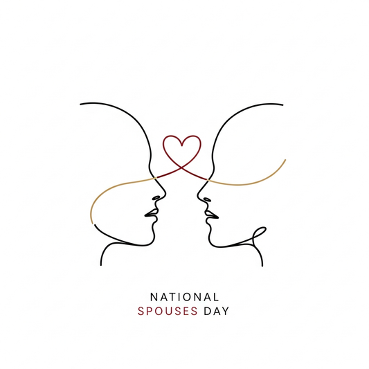 National Spouses Day ready to press DTF heat transfer featuring minimalist line art design with clean vector outlines and high contrast colors, suitable for t-shirts hoodies and tote bags