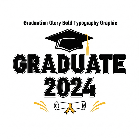 Bold typography graduation DTF heat transfer design, ready to press, high contrast graphic for t-shirts and hoodies, suitable for custom apparel printing in Los Angeles, Orange County, and San Diego