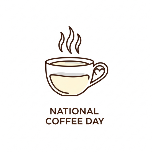 National Coffee Day minimalist line art DTF heat transfer ready to press design featuring clean vector-style coffee illustration with high contrast outlines, suitable for t-shirts hoodies and tote bags
