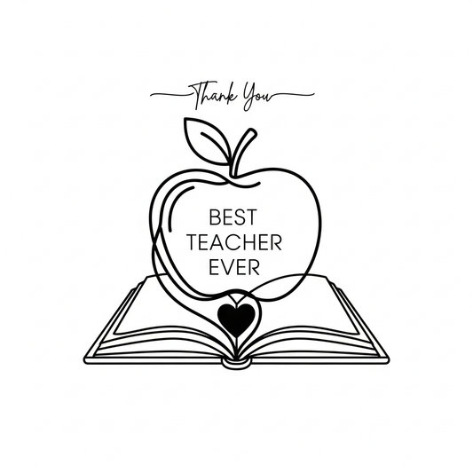 Teacher Appreciation Day minimalist line art DTF heat transfer design, ready to press, centered vector illustration with clean outlines, high contrast, suitable for t-shirts hoodies and tote bags