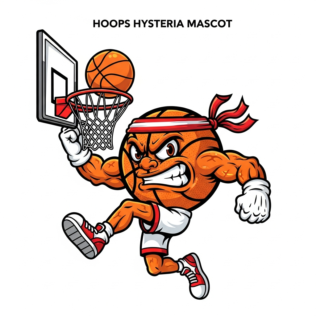 March Madness cartoon mascot ready to press DTF heat transfer graphic with bold vector illustration style, high contrast colors, and clean outlines suitable for t-shirts and hoodies