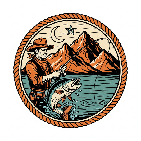 Fishing Trip western cowboy vintage ready to press DTF heat transfer graphic with high contrast vector illustration design for t-shirts and hoodies
