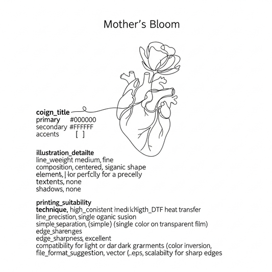 Mother's Day minimalist line art ready to press DTF heat transfer graphic with clean outlines and high contrast design, suitable for t-shirts, hoodies, and tote bags