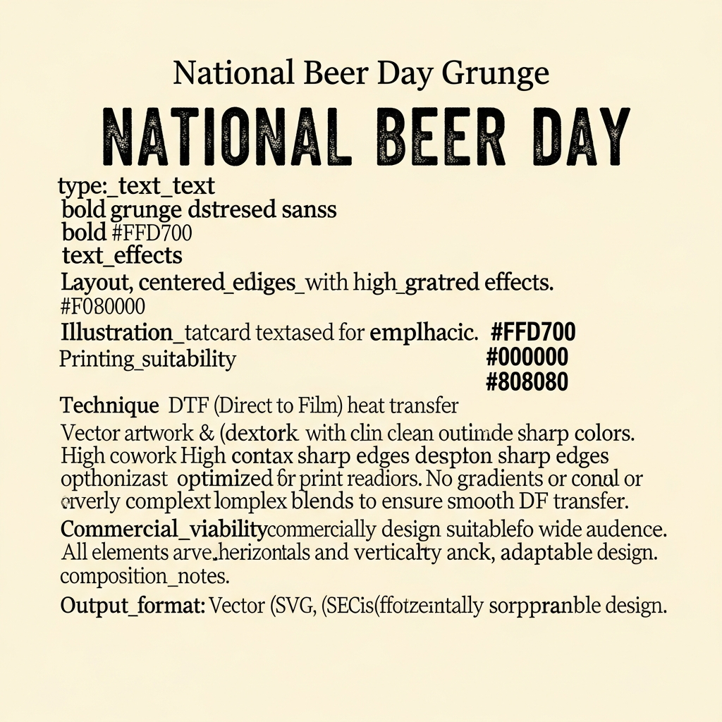 National Beer Day grunge distressed lettering ready to press DTF heat transfer graphic for t-shirts and apparel