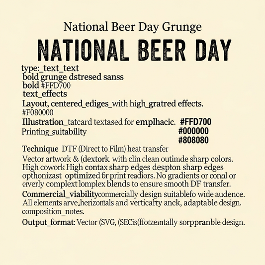National Beer Day grunge distressed lettering ready to press DTF heat transfer graphic for t-shirts and apparel