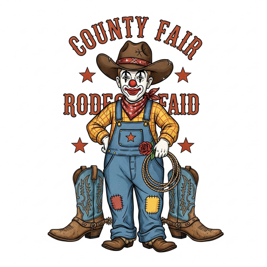 Western cowboy vintage county fair DTF heat transfer graphic with high contrast vector illustration style, centered composition, clean outlines, ready to press for t-shirts and hoodies