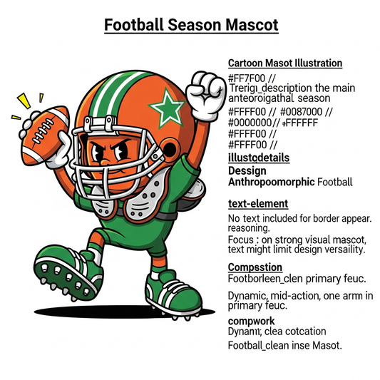 Ready to press football season cartoon mascot DTF heat transfer graphic with bold colors and vector style illustration, suitable for t-shirts hoodies and apparel