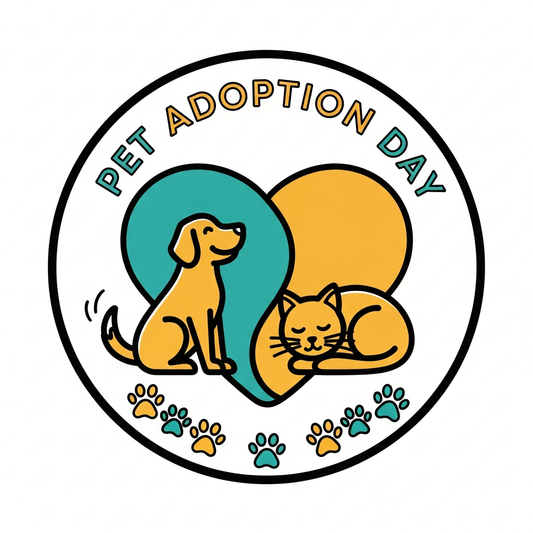 Pet Adoption Day ready to press DTF heat transfer featuring a clean outline illustration of animals in a centered vector style graphic design suitable for t-shirts hoodies and tote bags