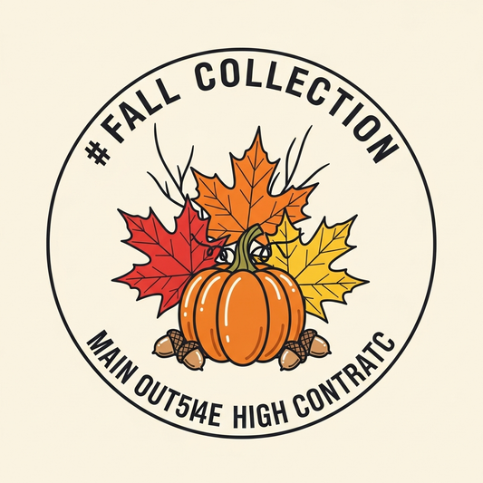 Fall Collection badge emblem ready-to-press DTF heat transfer graphic featuring a high-contrast vector-style seasonal design with clean outlines, suitable for t-shirts, hoodies, and apparel decorating
