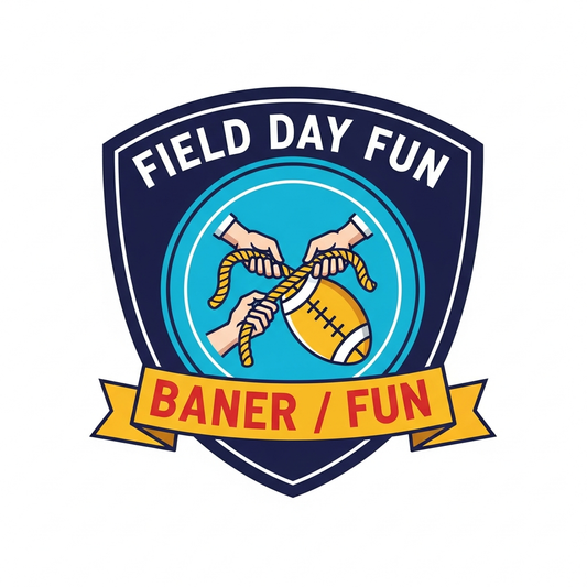 Field Day badge emblem ready to press DTF heat transfer graphic with high contrast vector style illustration, centered composition, suitable for t-shirts hoodies and tote bags