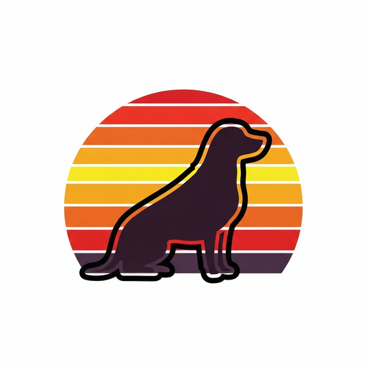 Dog Mom Day retro sunset stripes DTF heat transfer design, ready to press, featuring bold warm gradient stripe artwork with dog mom theme, transparent background, vector style illustration suitable for t-shirts, hoodies, and tote bags