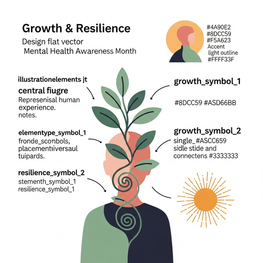 Mental Health Awareness Month ready to press DTF heat transfer – modern flat vector design with high contrast colors, clean outlines, and centered composition, suitable for t-shirts, hoodies, and tote bags