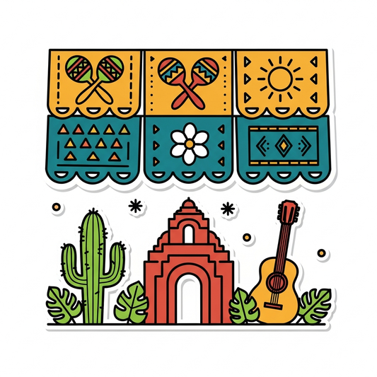 Hispanic Heritage Month sticker style DTF heat transfer graphic with bold vector illustration, high contrast colors, and clean outlines — ready to press on t-shirts, hoodies, and apparel