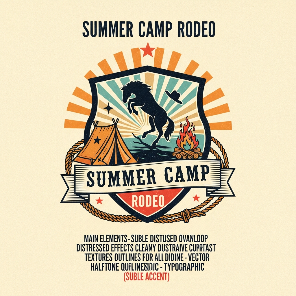 Summer camp western cowboy vintage DTF heat transfer design with bold vector illustration, clean outlines, and high contrast colors – ready to press on t-shirts, hoodies, and apparel