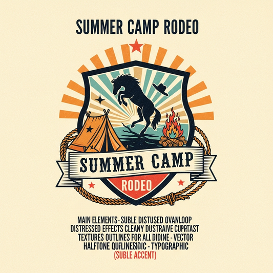 Summer camp western cowboy vintage DTF heat transfer design with bold vector illustration, clean outlines, and high contrast colors – ready to press on t-shirts, hoodies, and apparel